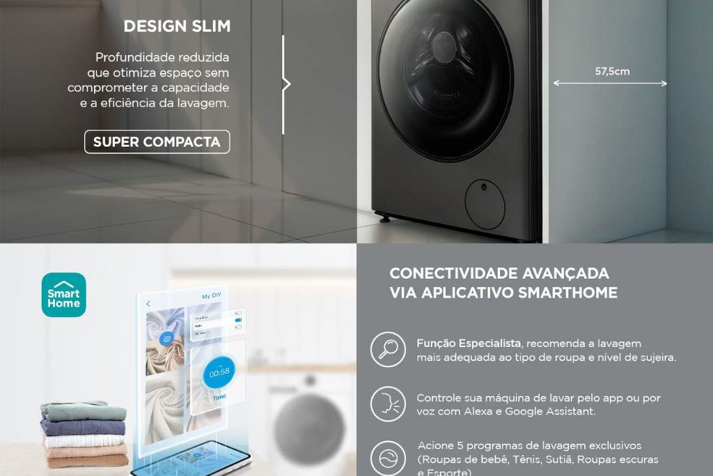 Lava e Seca Midea Titanium Slim 11kg Conectada